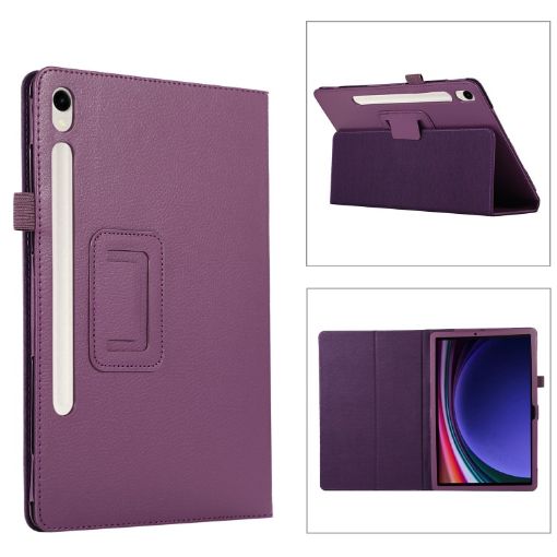 Samsung Galaxy Tab S9 Ultra Leather Case with Holder, Purple - 1