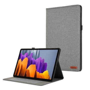 Samsung Galaxy Tab S10/S9 FE Grey Fabric Leather Case - 1