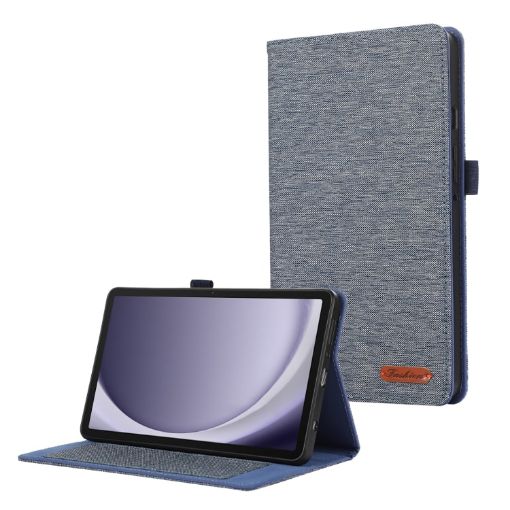 Samsung Galaxy Tab A9 Fabric Flip Leather Case, Dark Blue - 1