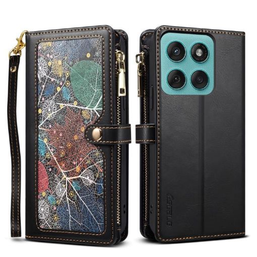 Moto G86 Power Star Series Lanyard Wallet RFID Leather Case Black - 1