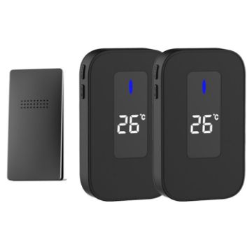 C303B Wireless Doorbell & Elderly Pager with Display, UK Plug (Black) - 1