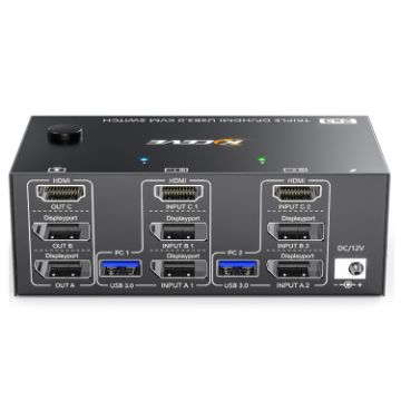 8K 30Hz Triple Monitor KVM Switch, USB3.0 DP+HDMI, EU Plug - 1