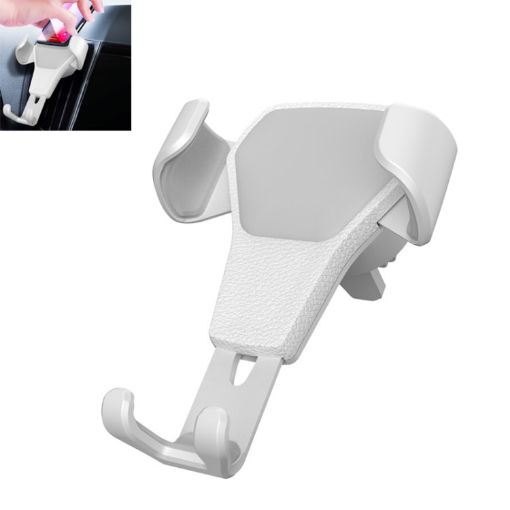 Gravity Car Mount Phone Holder, Litchi Texture, White - 1