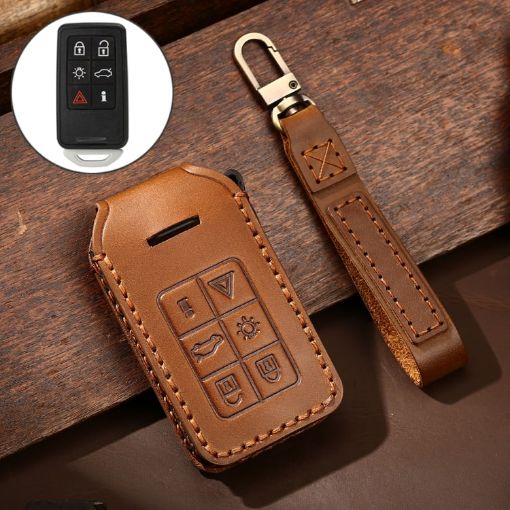 Brown Hallmo Leather Key Case for Volvo 6-Button Key - 1