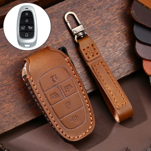 Hallmo Brown Leather Key Case for Hyundai 5-Button Key - 1