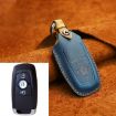 Ford Car Cowhide Leather Key Case, Three Keys Version (Blue) - 1
