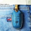 Ford Car Cowhide Leather Key Case, Three Keys Version (Blue) - 6