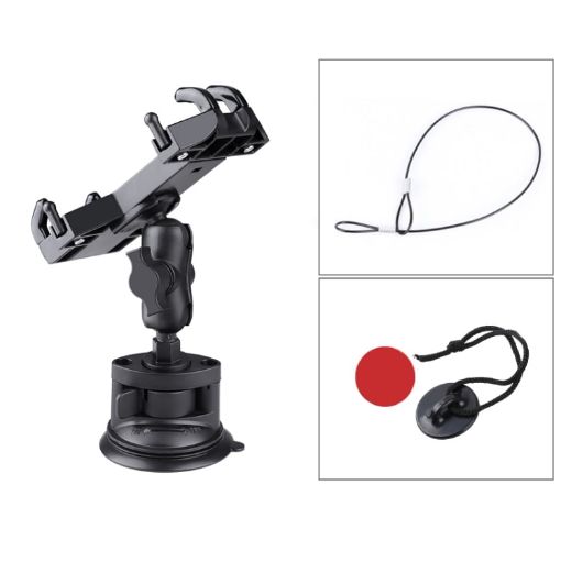 Suction Cup Phone Holder with Tripod Adapter & Safety Buckle (Black) - 1