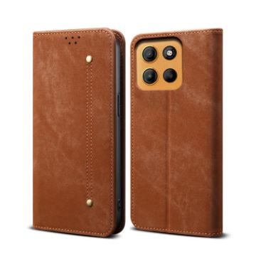 Moto G15 Denim Texture Brown Flip Leather Case - 1