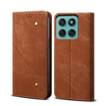 Motorola Edge 60 Pro Brown Flip Case with Denim Texture Leather - 1
