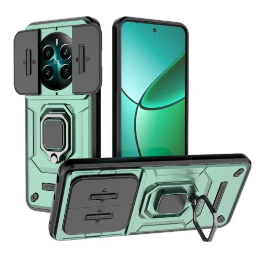 Realme 12+ 5G Camshield Shockproof Phone Case with Holder - Green - 1