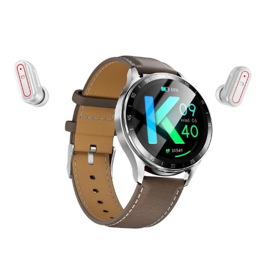 X10 Headphones Smart Watch 1.39" Waterproof Bracelet, Silver/Brown Leather - 1