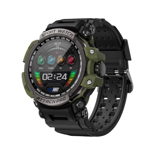 LOKMAT ATTACK Pro 1.39" Smart Watch, BT Call, Health Monitor (Black Green) - 1