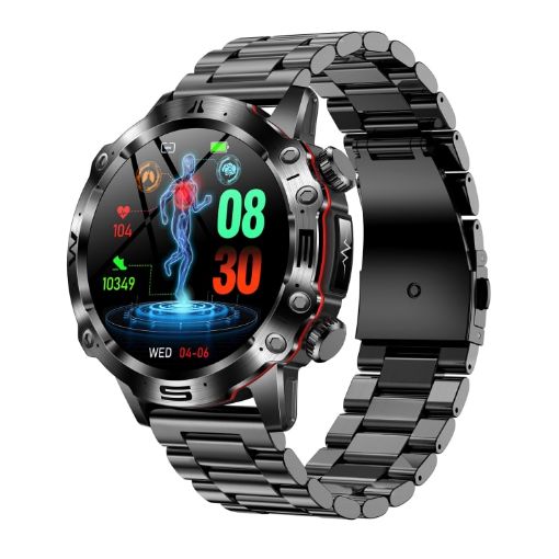 ET482 Smart Watch: 1.43" AMOLED, Bluetooth Call, ECG, Black Steel Band - 1