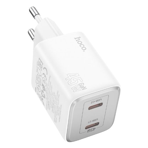 hoco N42 Elogiado PD45W Dual-port Type-C Charger, EU Plug, White - 1