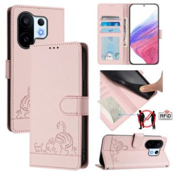 Vivo S30 Pro Mini Cat Rat Embossed RFID Leather Case with Lanyard - 1
