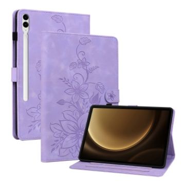 Samsung Galaxy Tab S9+/S9 FE+ Purple Lily Embossed Leather Case - 1