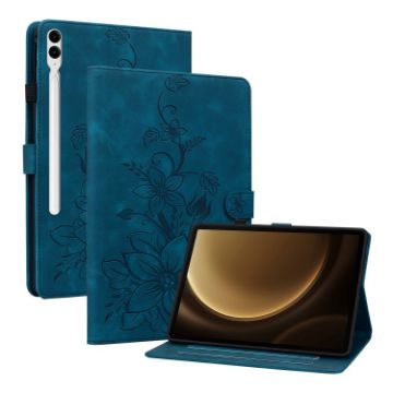 Samsung Galaxy Tab S9+/S9 FE+ Dark Blue Lily Embossed Case - 1