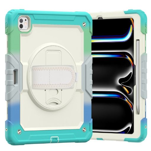 iPad Pro 13 2024 Silicone Hybrid Case w/ Shoulder Strap, Camo Blue - 1
