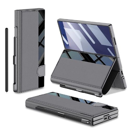 Galaxy Z Fold7 5G GKK Full Coverage Flip Case with Pen Slot (Grey) - 1