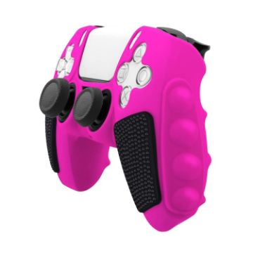 PS5 Pink Black Silicone Gamepad Case Without Rocker Caps - 1