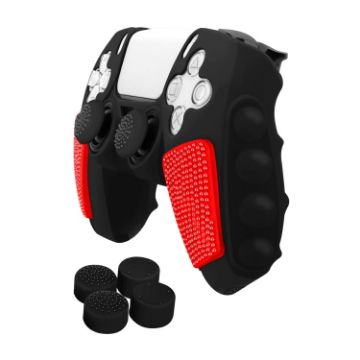 PS5 Splicing Color Silicone Gamepad Case with Rocker Caps (Black Red) - 1