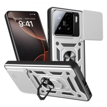 Xiaomi 15 Silver TPU Hybrid PC Case with Sliding Camera Cover - 1