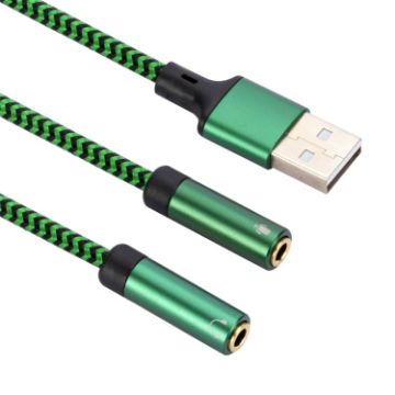 USB-A to Dual 3.5mm Audio Adapter Cable, 2m, Green - 1