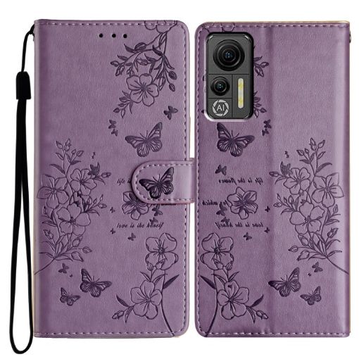 Ulefone Note 14 Purple Leather Case - Butterflies & Flowers - 1