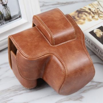 Canon EOS R10 Magnetic Leather Camera Case Bag with Strap Brown - 1