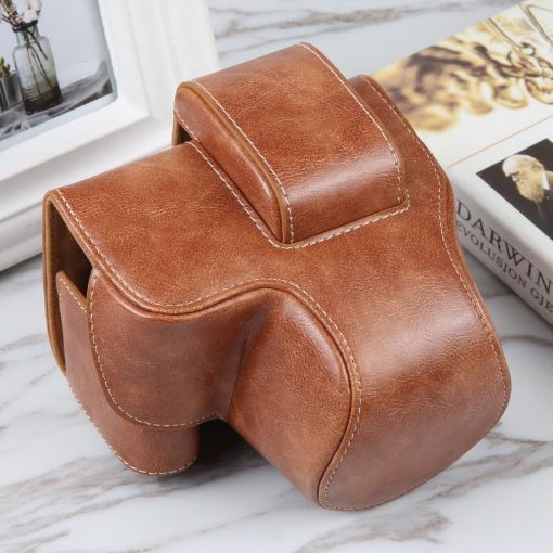 Canon EOS R10 Magnetic Leather Camera Case Bag with Strap Brown - 1