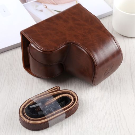 Sony A6400 Full Body Camera Case with Strap - Coffee PU Leather - 1