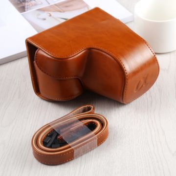 Sony A6400 Full Body PU Leather Camera Case Bag with Strap (Brown) - 1