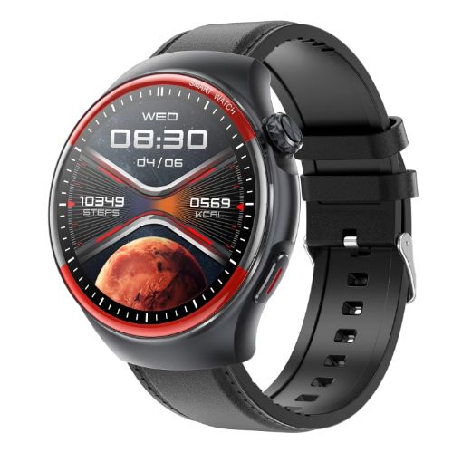 T82 1.43" Round Screen Smart Watch, BT Call, Leather Strap, Health Monitor - 1
