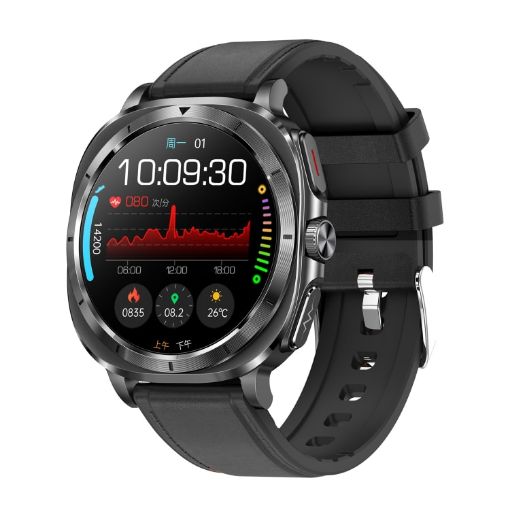 ET492 1.43" AMOLED Smart Watch with ECG/Blood Sugar, Leather Strap - 1