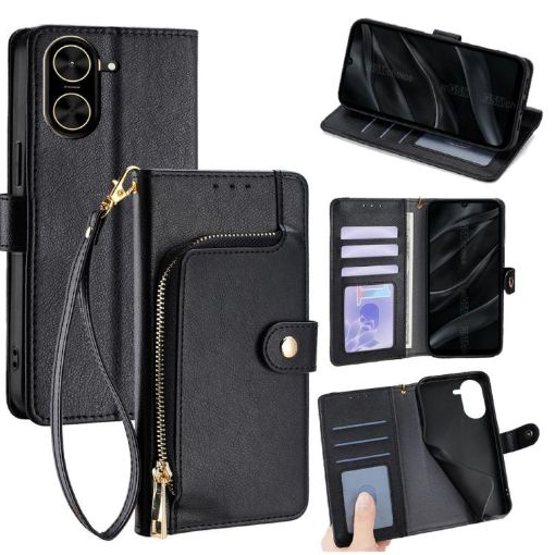 Redmi A5 4G Zipper Bag Leather Phone Case, Black, 171.7mm - 1