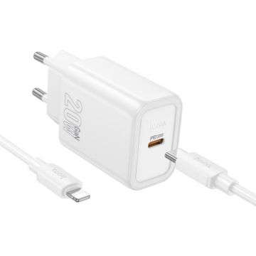hoco N60 PD20W Charger Set with Type-C to 8 Pin Cable, EU Plug, White - 1