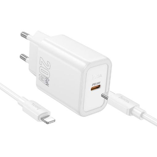 hoco N60 PD20W Charger Set with Type-C to 8 Pin Cable, EU Plug, White - 1
