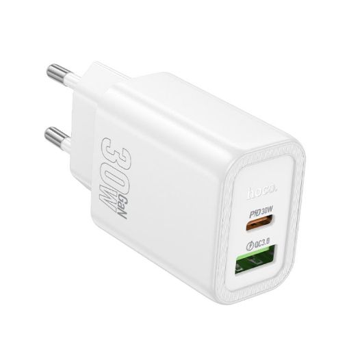 hoco N63 Dual Port Charger PD30W+QC3.0, EU Plug White - 1