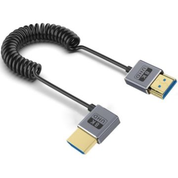 0.7m Coiled 8K 48Gbps HDMI 2.1 Cable, Left Bend Port - 1