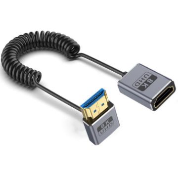 Coiled 0.7m 8K HDMI 2.1 Cable, Male to Female Down Elbow - 1