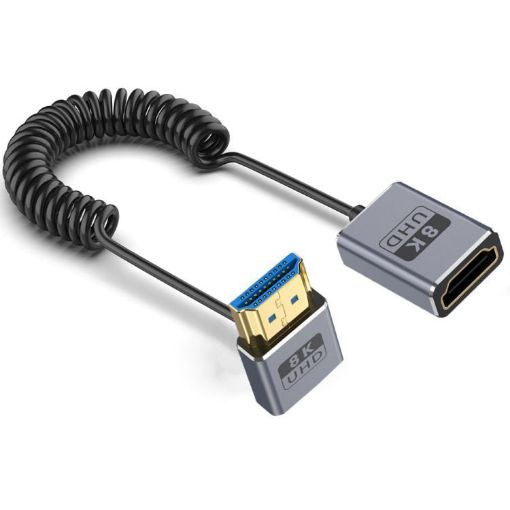 Coiled 0.7m 8K HDMI 2.1 Cable, Male to Female Down Elbow - 1