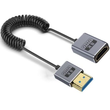 Coiled 8K HDMI 2.1 Cable 0.7m, Male to Female, 48Gbps - 1