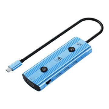 YCE V172 12-in-1 USB-C Hub Adapter AI Docking Station (Blue) - 1