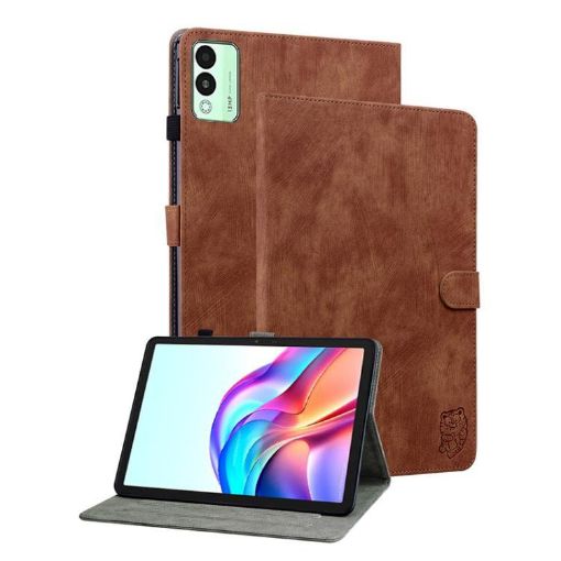 Tecno Megapad 11 Brown Leather Tiger Pattern Flip Tablet Case - 1