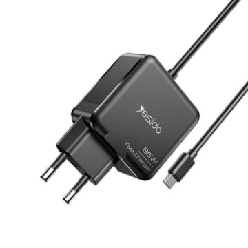 Yesido YC75 PD65W 2m USB-C Charger, EU Plug (Black) - 1