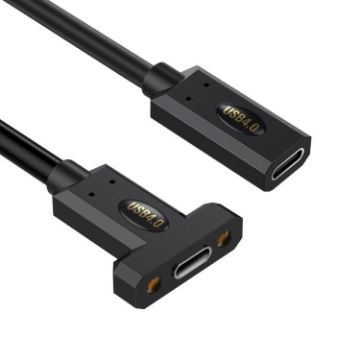 USB4 Type-C Female Panel Extension Cable, 0.3m Ear Screw Fix - 1