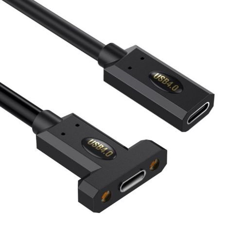 USB4 Type-C Female Panel Extension Cable, 0.3m Ear Screw Fix - 1