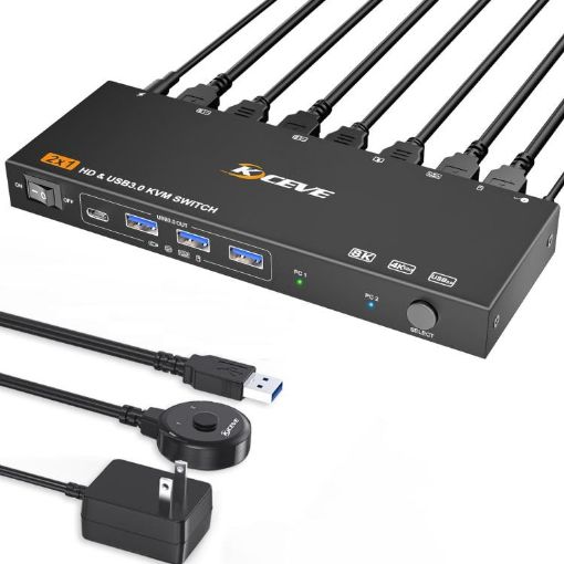 KCEVE KC-KVM9201 8K HDMI & USB3.0 Monitor KVM Switch, US Plug - 1