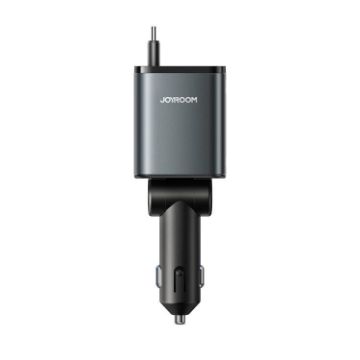 JOYROOM JR-CCL07 3 in 1 Retractable Car Charger - Dark Gray - 1